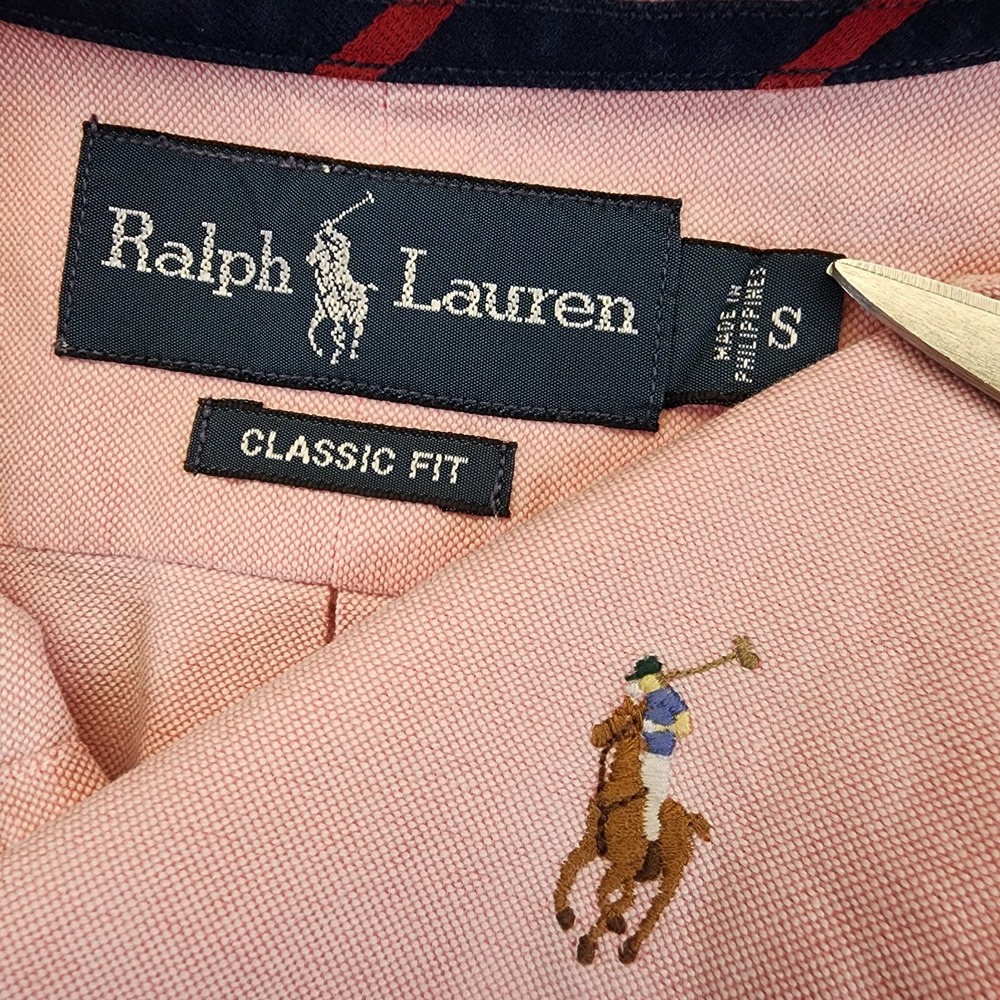 Ralph Lauren Mens Small Solid Pink Oxford Long Sleeve Button Shirt Classic Fit